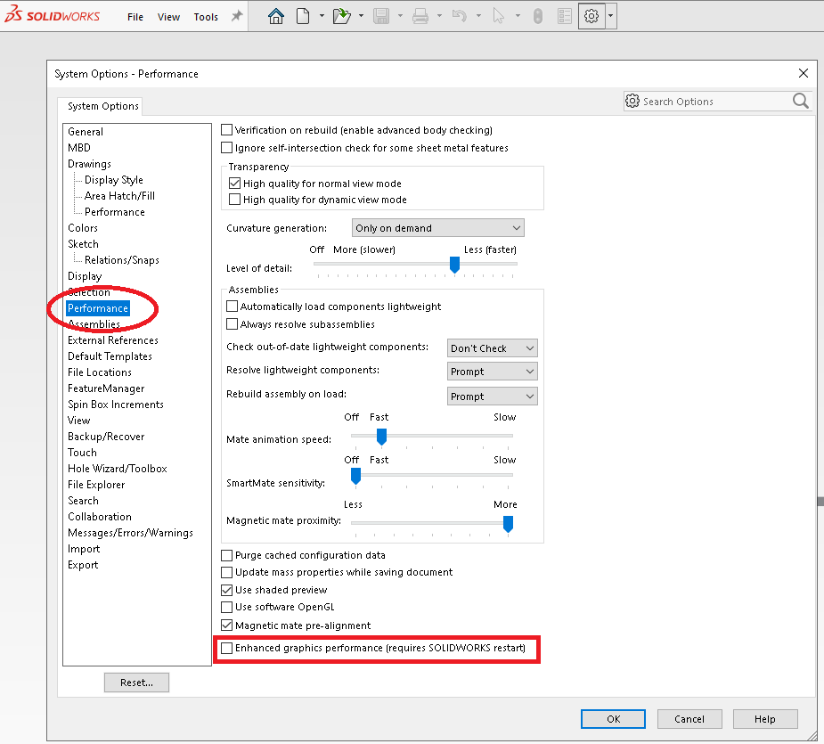 Recommended SOLIDWORKS Performance Settings-rev
